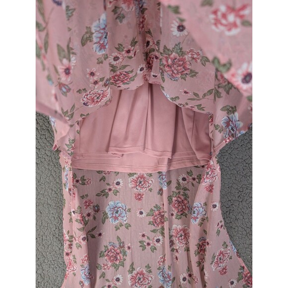 Almost Famous Womens Maxi Pink Dress Floral Sleeveless Ruffled Bust Sz M Garden - Picture 10 of 12